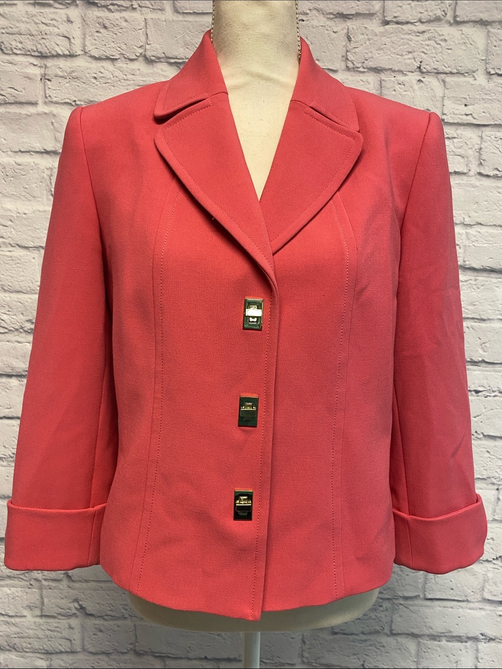 Tahari Pink Blazer with Gold Accent Buttons Size 6